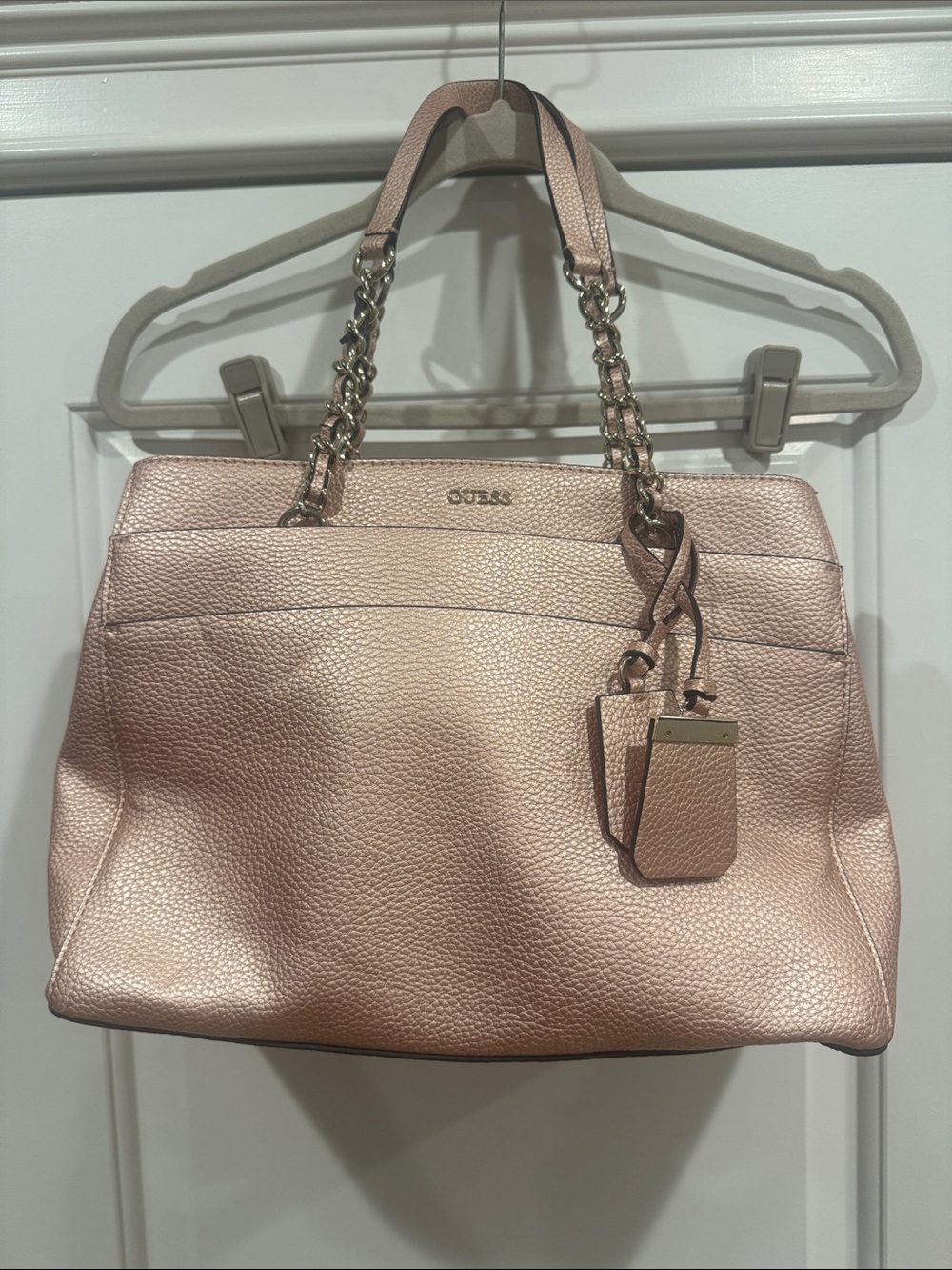 GUESS Metallic Pink Tote with Chain Shoulder Straps